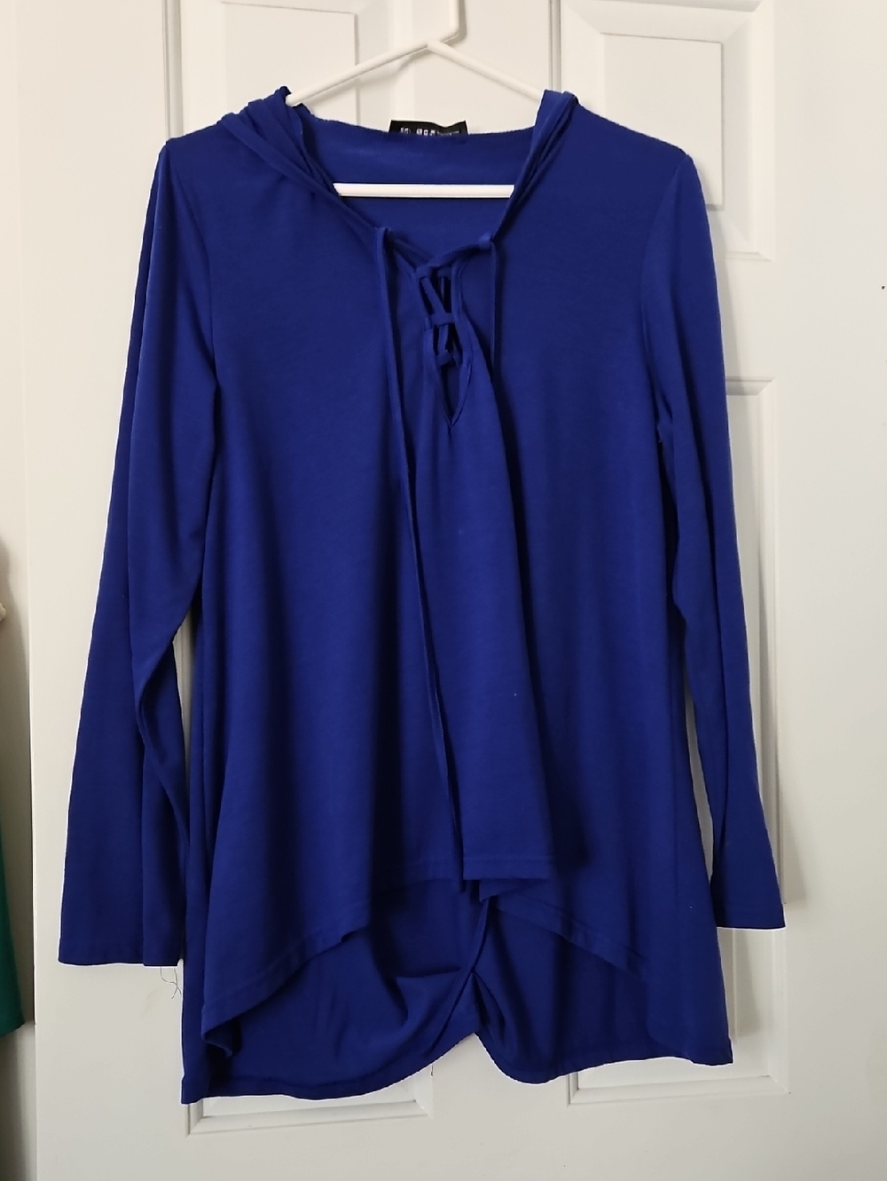 Zanzea Lace-Up Hooded Long-Sleeve Top in Royal Blue